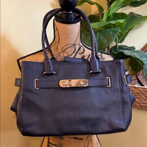 Coach Swagger Black Carryall In Pebble Leather Gold Hardware
